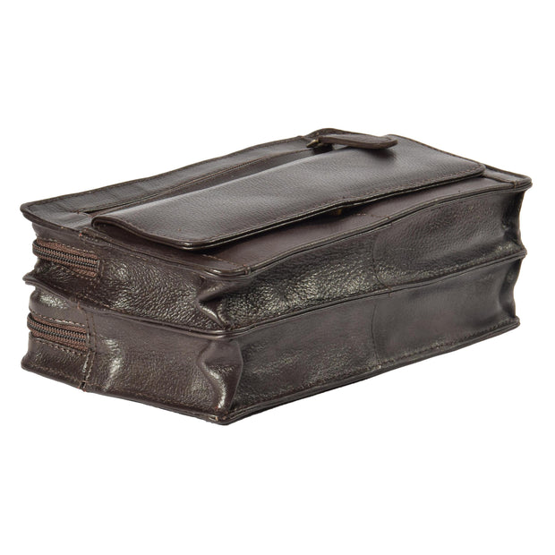 Real Leather Wrist Bag Clutch Travel Organiser Brown A210 Back Top