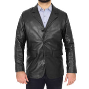 Mens Leather Blazer Real Lambskin Jacket Dinner Suit Style Coat Dean Black Front