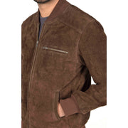 Mens Genuine Suede Bomber Jacket Roco Brown Feature