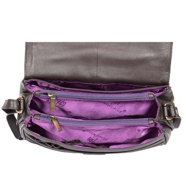 Womens Brown Leather Shoulder Messenger Handbag Ada Open 2