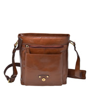 Mens Real Leather Cross body Messenger Bag A224 Chestnut Front Open