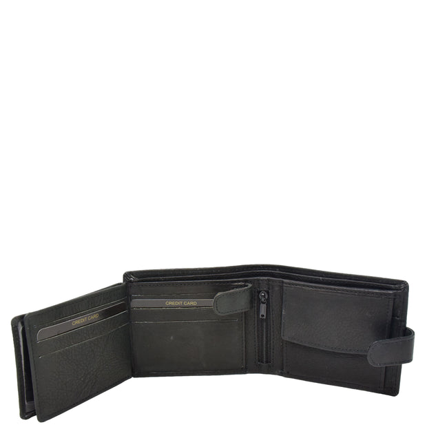 Mens Real Leather Bifold Clip Closure Wallet AV86 Black Open 3