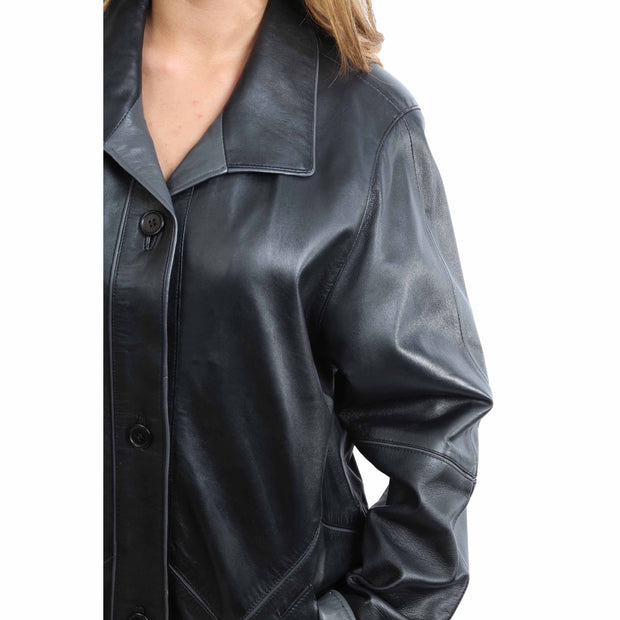 Ladies Classic Parka Real Leather Coat Trim Jacket Lulu Black-Grey Feature 1