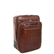 Luxurious Brown Leather Cabin Size Suitcase Hand Luggage Beverley Hills Front 2