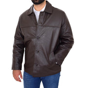 Gents Real Leather Button Box Jacket Classic Regular Fit Coat Luis Brown Front 2