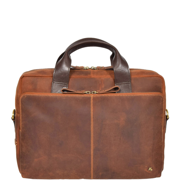 Leather Briefcase Vintage TAN Messenger Shoulder Bag Hanoi Front