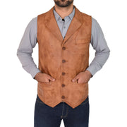 Mens Genuine Soft Leather Waistcoat Western Vest Yelek Rhys Tan