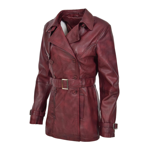 Womens Soft Leather Trench Coat Olivia Burgundy Front 3