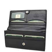 Womens Soft Leather Clutch Purse Envelope Style Wallet AVT3 Black open 1