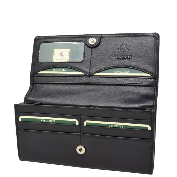 Womens Soft Leather Clutch Purse Envelope Style Wallet AVT3 Black open 1