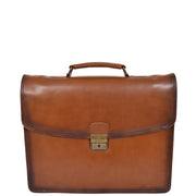 Mens Briefcase Italian Leather Soft Slim Satchel Business Bag Boris Tan Front