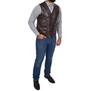 Mens Soft Leather Waistcoat Classic Gilet Bruno Brown full view
