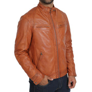 Gents Fitted Biker Leather Jacket Django Cognac