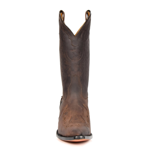 Real Leather Pointed Toe Cowboy Boots AZ350 Brown Front