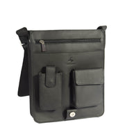 Gents Leather Messenger Shoulder Cross Body News Boy Bag A41 Black Front Open
