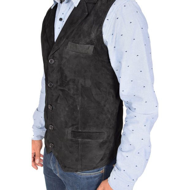 Mens Real Suede Leather Waistcoat Classic Vest Yelek Status Black Feature