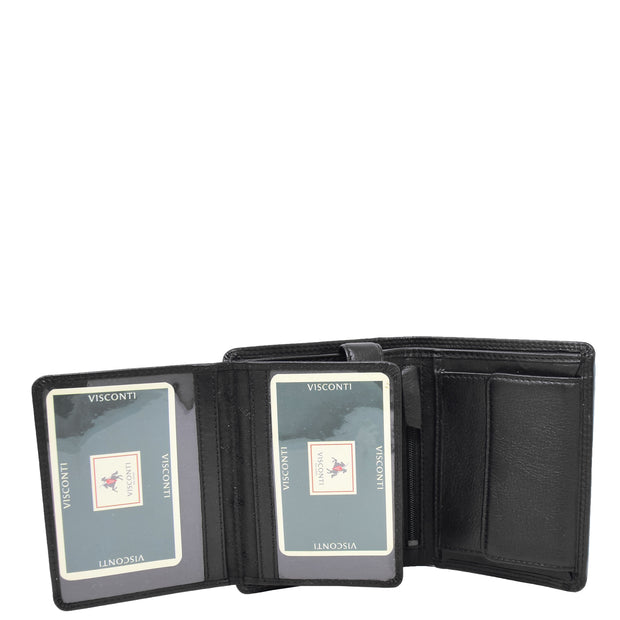 Mens Soft Durable Leather Wallet Cards Coins Notes ID Holder AV111 Black Open 2