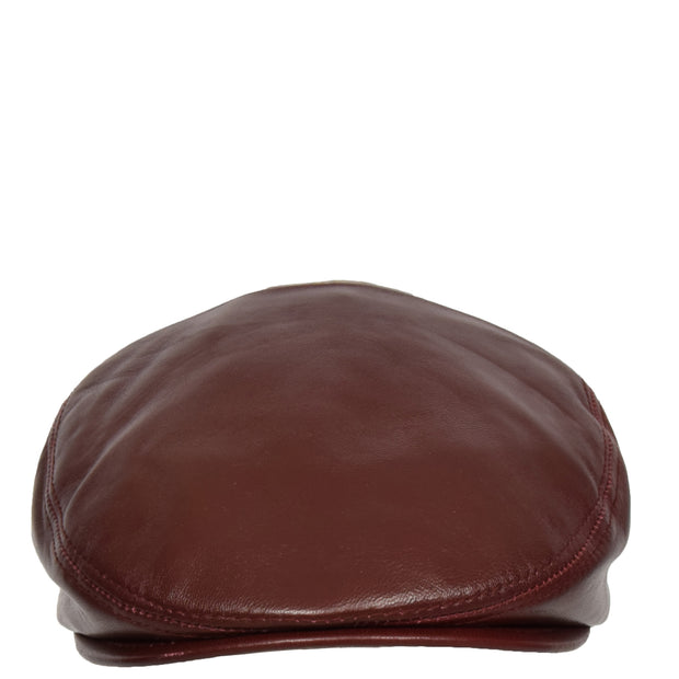 Genuine Burgundy Leather Flat Cap English Granddad Baker-boy Hat Arthur Front