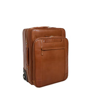 Luxurious Cognac Leather Cabin Size Suitcase Hand Luggage Beverley Hills Front 2