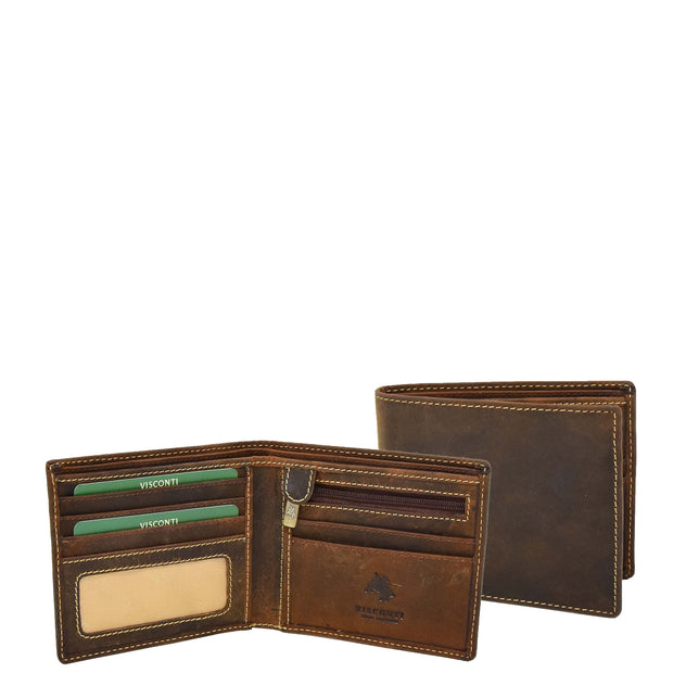 Mens Vintage Waxed Real Leather Tan Wallet Bifold Slim Case AV07
