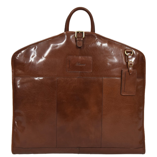 Luxury Leather Suit Carrier Bag Dress Garment Cover Finley Chestnut open
