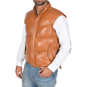 Mens Quilted Leather Waistcoat Body Warmer Gilet Jeff Tan