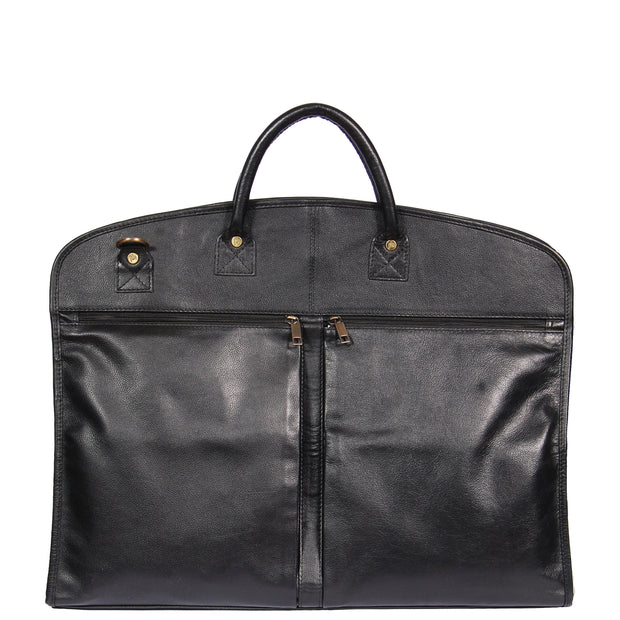 Genuine Soft Leather Suit Carrier Dress Garment Bag A173 Black Back