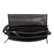 Ladies BLACK Leather Shoulder Bag Flap Over Handbag A190 Top Open