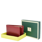 Real Leather Credit Card Holder Oyster Bus Pass ID Bifold Slim Wallet AV5 Red With Box