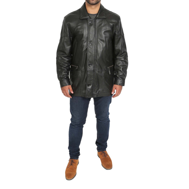 Gents Classic Soft Leather Parka Overcoat Clive Black full view