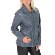 Womens Classic Fitted Biker Real Leather Jacket Nicole Blue