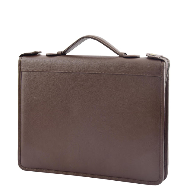 Brown Leather A4 Ring Binder File Folio Office Bag Zip Organiser Braga Front 4
