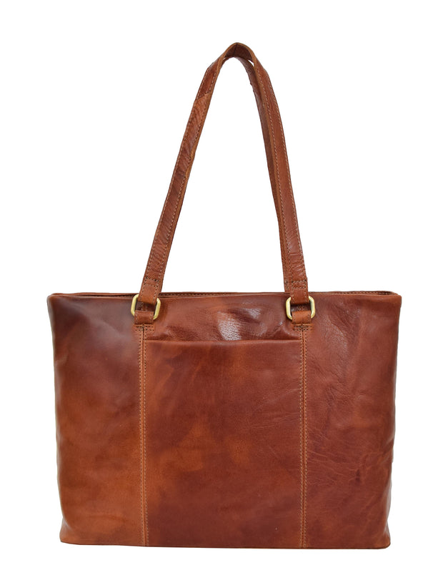Ladies Real Cognac Leather Shoulder Bag Zip Top Large Size Classic Casual Tote Handbag Hania