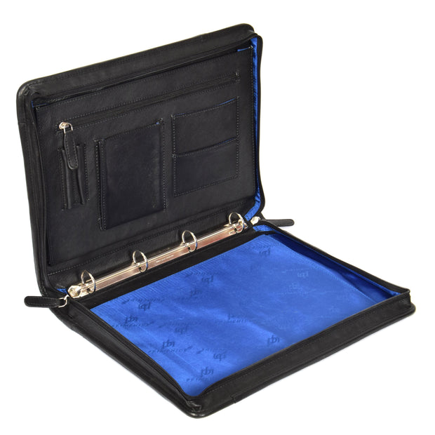 Zip Around Folio Leather Folder A4 Binder Organiser Underarm Bag A1 Black Open