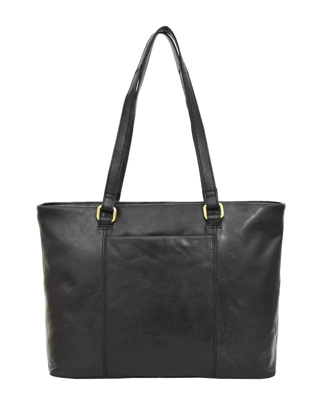 Ladies Real Black Leather Shoulder Bag Zip Top Large Size Classic Casual Tote Handbag Hania