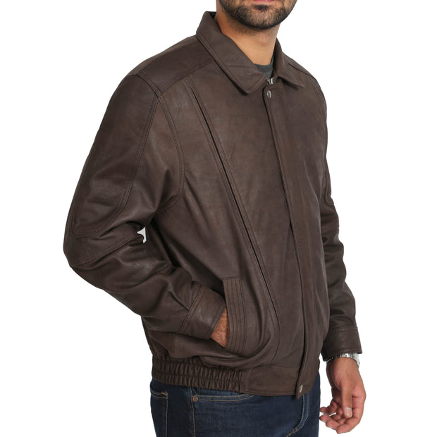 Gents Blouson Brown Leather Jacket Albert Nubuck Front Side