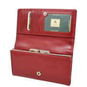 Womens Real Leather Envelope Style Clutch Wallet Purse AVM1 Red Open 1
