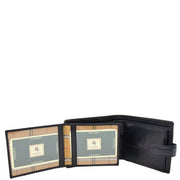 Mens Genuine Italian Leather Snap Closure Wallet AVZ5 Black Open 2