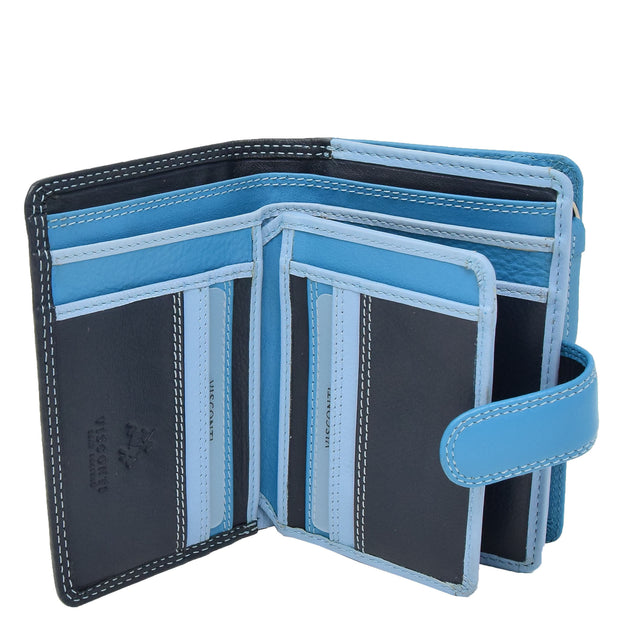 Womens Leather Booklet Evening Clutch Purse Multi Colour Wallet AVB51 Blue Open 2