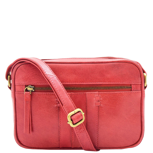 Womens Soft Leather Crossbody Bag Vintage Small Size Organiser Lana Red 6