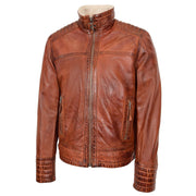 Mens Genuine Leather Biker Style with Sherpa Lined DEAN Brown Flame 4