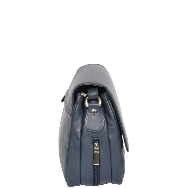 Womens Navy Leather Shoulder Messenger Handbag Ada Side