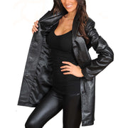 Ladies Real Leather 3/4 Length Fitted Jacket Rachel Black Lining
