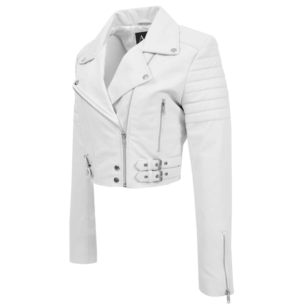 Womens Fitted Cropped Bustier Style Leather Jacket Amanda White 4