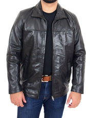 Mens Soft Black Nappa Leather Jacket Zip Box Detachable Front Collar Regular Fit Derek 4