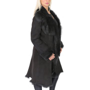 Womens Luxurious Toscana Long Coat Real Sheepskin Pamela Black Side