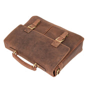Mens REAL Leather Briefcase Vintage Look Satchel Shoulder Bag A167 Tan Front Letdown