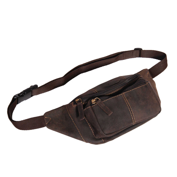 Real Leather Bum Bag Money Mobile Belt Waist Pack Travel Pouch A072 Dark Brown