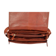 Ladies BROWN Leather Shoulder Bag Flap Over Handbag A190 Top Open