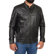 Mens Genuine Leather Jacket Regular Fit Coat Amos Black